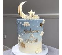 Decoración de pastel de acrílico dorado con texto en inglés "Welcome to the World", decoración para tartas de fiesta de bebé, bautizo, bienvenida recién nacida, baby shower, decoración de pastel de