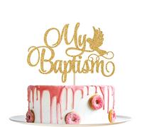 Decoración de pastel de bautismo con purpurina dorada para baby shower - Primera comunión, bendiga a este niño, decoraciones de bautismo de Dios bendiga