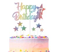 Decoración de pastel de cumpleaños de arco iris, número 17, decoración de pastel de arcoíris, cualquier fiesta y fiesta de color de pastel de decoración, decoración de fiesta de cumpleaños para niños