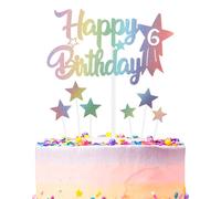 Decoración de pastel de cumpleaños de arco iris, número 6, decoración de pastel de arcoíris, cualquier fiesta y fiesta de color de pastel de decoración, decoración de fiesta de cumpleaños para niños y