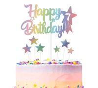 Decoración de pastel de cumpleaños de arco iris, número 7, decoración de pastel de arcoíris, cualquier fiesta y fiesta de color de pastel de decoración, decoración de fiesta de cumpleaños para niños y