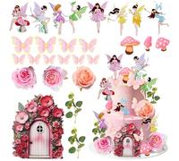 Decoración de Pastel de Hadas, 27pcs Decoracion Tarta Setas, Cake Topper Hadas, Deco Pastel Hadas, Decoración Tartas Jardin, Adornos Tartas para Cumpleaños de Niñas, Fiesta Hada