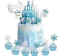 Decoración de pastel de la Reina de Hielo de BOYATONG Frozen, decoración de pastel de copos de nieve para niña con castillo de copos de nieve, decoración de cumpleaños de Frozen