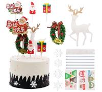Decoración de Pastel de Navidad, Tartas Toppers Cake Decorations, Juego de Secoraciones para tartas de Navidad con Bonito Papá Noel Agachado, árbol de Navidad, Dulces - 20pcs
