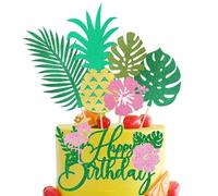 Decoración de Pastel de Planta Tropical - Aloha Flamingo Piña Feliz Cumpleaños Pastel Topper para Hawaii Tropical Luau Fiesta de Playa de Verano
