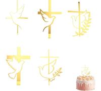 Decoración de Pastel de Primera Comunión, 6 Piezas de Cruz y Paloma de la Paz en Acrílico Dorado, Decoración Religiosa para Bautizos, Confirmaciones y Ocasiones Especiales