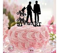 Decoración de pastel gay con silueta de perro y gato elegante nombre personalizado fecha novio y novio decoración de la boda dos padrinos de boda amor gay pareja regalos acrílico negro