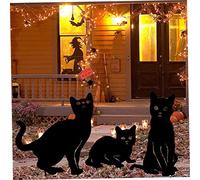 Decoración de Patio de Gatos de Metal, 3pcs acrílicos Gatos Negros estacas de jardín Arte, Gato de Gato al Aire Libre Apuesta Decorativa para Decoraciones de césped de jardín