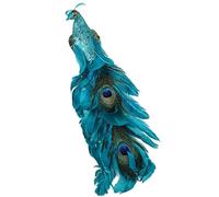 Decoración de Pavo Real de 18 Pulgadas, Estatua de Brillo Azul con Plumas Naturales de Cola Larga para jardín de árboles de Navidad