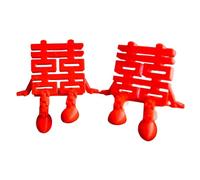 Decoración de personajes de doble felicidad de plástico rojo para festivales y decoración de mesa, familia