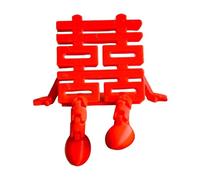 Decoración de personajes de doble felicidad de plástico rojo para festivales y decoración de mesa, familia