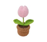 Decoración de plantas en maceta de ganchillo hechas a mano, bonito adorno de flores de punto, margaritas de girasol falso, rosas dulipanes, mini planta en maceta para el hogar, oficina, coche, baño