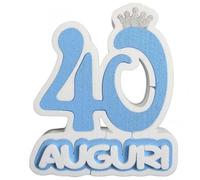 Decoración de poliestireno número 40 con corona, inscripción de felicitaciones, centro de mesa para cumpleaños, azul y blanco, 33 x 33 x 6 cm (celeste)