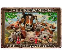 Decoración de pollo colgante con texto en inglés "Live Like Someone Left The Gate Open", caballo, vaca, burro, cabra, oveja, cerdo, pollo, pato, decoración de metal, decoración de pared, regalo para