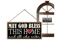 Decoración de porche de madera para pared, letreros de puerta, letrero de madera ligero para colgar, letreros de madera con texto en inglés "May God Bless This Home and All Who Enter"