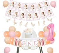 Decoración de primer cumpleaños de ganso con texto en inglés "A Little Silly Goose is Turning One High Chair Banner Pink Geese Mensual Foto Garland Cake Topper Pink Number 1 Foil Balloon for Girls