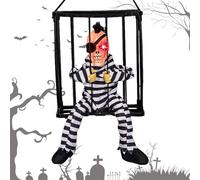 Decoración de prisionero de halloween, Preso de prisión animado en jaula, decoración de halloween aullido con detector de movimiento y luz, decoración animada