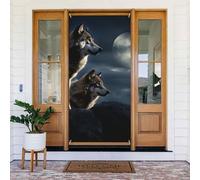 Decoración de puerta con diseño de lobos en la luz de la luna, telón de fondo de bienvenida para primavera, verano, porche, cartel de fondo para decoración de fiesta en interiores y exteriores, 72.8 x
