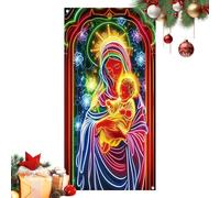 Decoración de puerta de Navidad - 35 x 71 pulgadas brillante festivo grande cubierta para puerta de casa | Pancarta de fiesta de vacaciones | para el hogar interior y exterior, invierno, granja, año