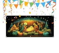 Decoración de Puerta de Navidad - Gran Cartel Fluorescente religioso con Escena de Jesús, Pancarta Colgante para | Accesorio Festivo de Interior y Exterior | Temporada de Ideal para el hogar
