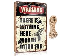 Decoración de puerta delantera para colgar, divertida advertencia de que no hay nada aquí vale la pena morir por el letrero de madera, decoración divertida para el hogar, carteles decorativos para el