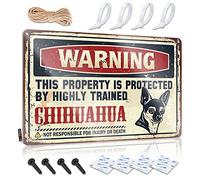 Decoración de puerta para dormitorio con texto en inglés "Warning This Property Is Protected By A Highly Trained Chihuahua", letrero de lata de advertencia (20 x 30 cm)