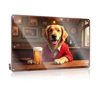 Decoración de puerta para dormitorio, Golden Retriever disfrutando de una pinta en un acogedor pub, letrero divertido de cueva de hombre (20 x 30 cm)