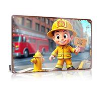 Decoración de puerta para dormitorio, pequeño bombero listo para salvar el día! Letrero de estaño divertido para cueva de hombre (30 x 40 cm)