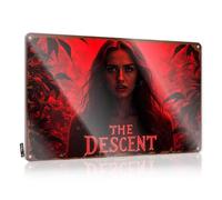 Decoración de puerta para dormitorio, The Descent: A Haunting Journey Into The Unknown Letrero de hojalata divertido con texto en inglés "The Descent: A Haunting Journey Into The Unknown", letrero de