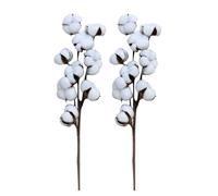 Decoración de ramo de algodón - 2 tallos de algodón artificial con flores secas, estilo rústico de casa de campo, ramas de algodón sintético para mesa, jarrón de boda, cafetería, sala de estar