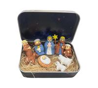 Decoración de sala de estar, mini en una lata con temática de sagrada familia y bebé, hecha a mano, mini mesa de Navidad para familiares y seres queridos
