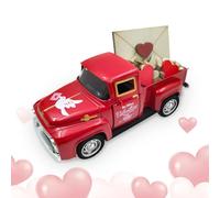 Decoración de San Valentín, romántico camión de metal con carta de amor de madera y mini corazón decorativo para mesa, juego de decoración romántica para el hogar, bandeja de litera, regalo único de