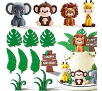 Decoración de Tarta de Animales de la Selva,13 Completo de Cake Topper Safari para Cumpleaños con León,Elefante,Jirafa,Mono y Caracol, Decoración para Fiesta Infantil de Cumpleaños Tema Jungla