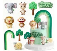 Decoración de Tarta de Animales de la Selva,Completo de Cake Topper Safari para Cumpleaños con León,Elefante,Jirafa,Mono y Caracol, Decoración para Fiesta Infantil de Cumpleaños Tema Jungla (A)