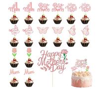 Decoración de Tarta Happy Mother's Day, 37 Piezas Purpurina Cake Topper, Decoración para Tarta Cupcake Topper Decoración Tartas para dia de Las Madres Cumpleaños