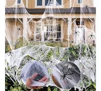 Decoración de telaraña de Halloween | Telarañas de Halloween extensibles con 30 piezas de arañas falsas | Spider Cob Web Haunted House Accesorios Halloween Decoraciones para iTratamiento seductor
