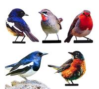 Decoración de vallas de pájaros de metal - 5 piezas escultura realista de jardín pintada en aerosol para exteriores | Estatua de pájaros 2D plana, diseño vibrante para vallas, patios, jardines y la au