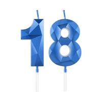 Decoración de vela de zafiro para cumpleaños, velas 3D número 18 azul real, decoraciones de pastel azul para fiesta de cumpleaños