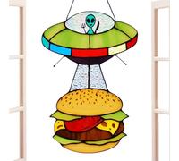 Decoración de Ventana alienígena, atrapasueños OVNI,UFO Hamburguesa Diseño Sun Catcher Acrílico teñido | Adornos Colgantes alienígenas Vibrantes, Colgante OVNI Pintado a Mano para niños
