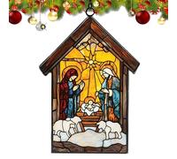 Decoración De Ventana De Jesús - Interior Resistente, Navideño Portátil, Decoración Colgante De Vidrio Vibrante, Acento De Ventana Multiusos | Hogar Oficina Jardín Familia Amigos C