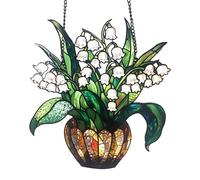 Decoración de ventana de lirio del valle, atrapasueños de pared, decoración floral portátil | Planta artificial en maceta con cadena, adhesivo floral multifuncional para exteriores, C