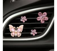 decoración de ventilación de automóvil, clip de ve 4 piezas de flores de mariposa y margaritas brillantes con almohadillas aromáticas, lindos adornos de cristal for ventilación de aire acondicionado d
