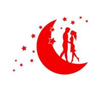 Decoración de vinilo para pared Besos Amor Romance Buenas Noches Luna Estrellas 68x88.4cm Cultura del tatuaje Rojo