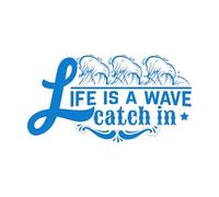 Decoración de vinilo para pared Cita Palabras La Vida Es Una Ola Para Atrapar 45x83.6cm Cultura del tatuaje Azul