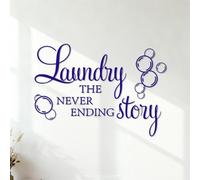 Decoración de vinilo para pared Frase sobre la historia interminable de la lavandería con un letrero de burbujas. Proverbio sobre la lavandería. 42x59.9cm Embellecimiento de paredes Azul oscuro