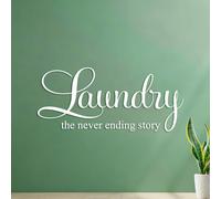 Decoración de vinilo para pared Lavandería, historia interminable, cuarto de lavado, lavadora, secadora, lavandería doméstica 34x77.8cm Decoración de carrocerías Blanco