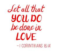 Decoración de vinilo para pared Letras a mano y versículo bíblico: Que todo lo que hagas sea hecho con amor 1 Corintios 72x73.7cm Incluye kit de película de transferencia Rojo