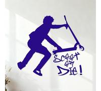 Decoración de vinilo para pared Patinete acrobático, dibujos animados de patinetes acrobáticos o muerte, frases motivacionales para la sala de juegos 42x46.3cm Fácil instalación Azul oscuro