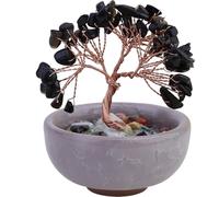 Decoración del árbol de Cristal de obsidiana, árbol de Chakra de Cristal de Alambre de Cobre, Regalos de árbol de Cristal Hechos a Mano de Reiki, adecuados para la decoración del hogar (Negro)
