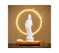 Decoración del hogar Adornos de Estatua de Buda for Sala de Estar, vestíbulo, Oficina, decoración Zen Feng Shui con Base y Anillo de luz